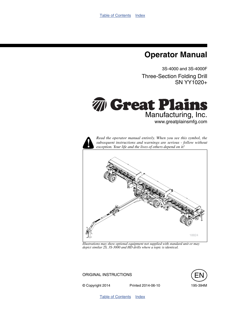 Great Plains 3S-4000F Operator Manual User Manual | 114 pages