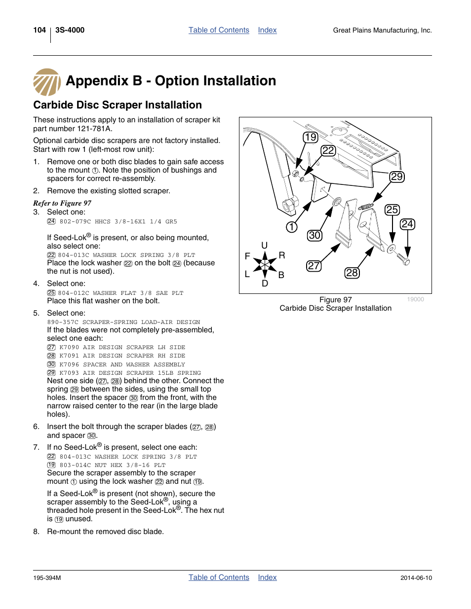 Appendix b - option installation, Carbide disc scraper installation | Great Plains 3S-4000F Operator Manual User Manual | Page 108 / 114