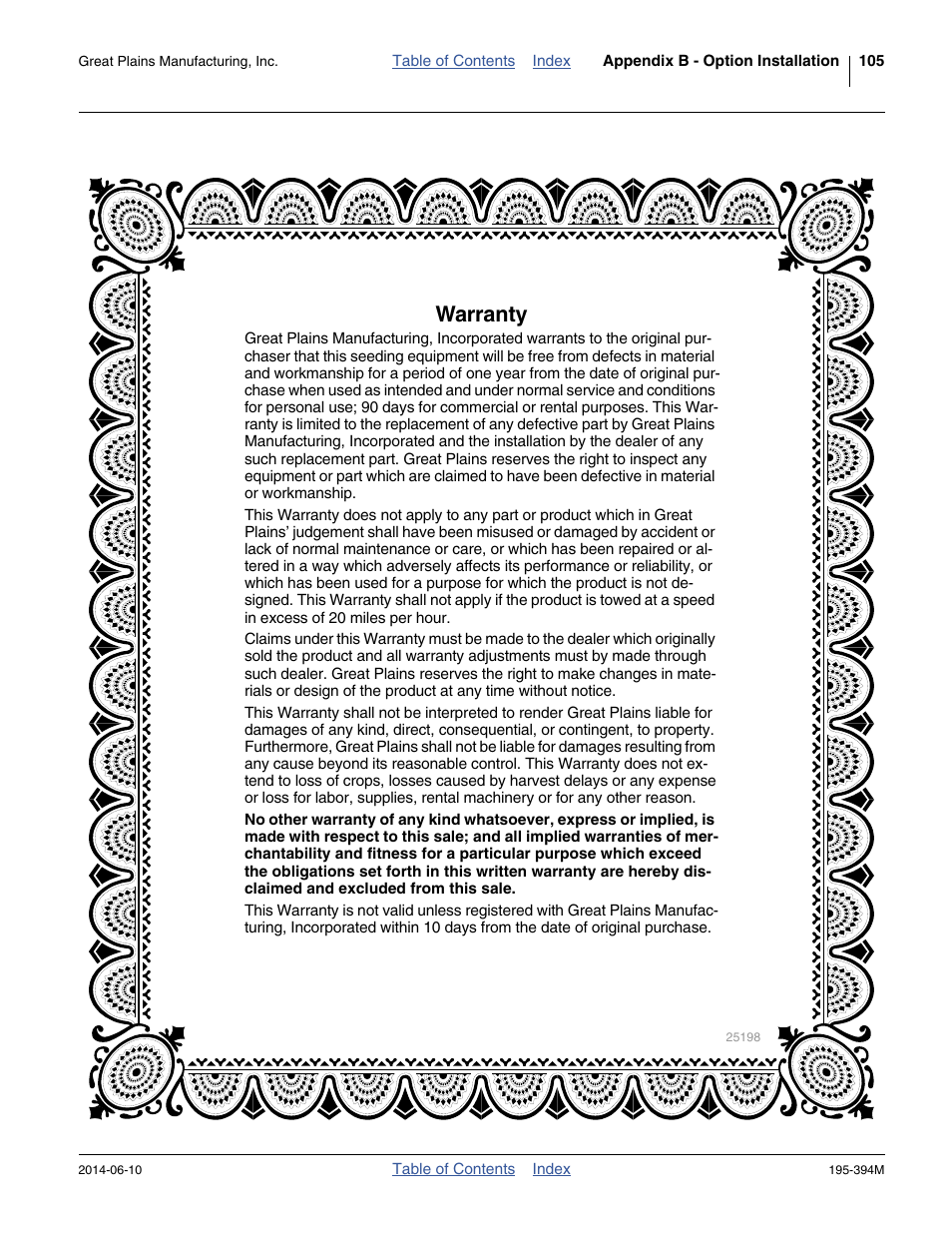 Warranty | Great Plains 3S-4000F Operator Manual User Manual | Page 109 / 114