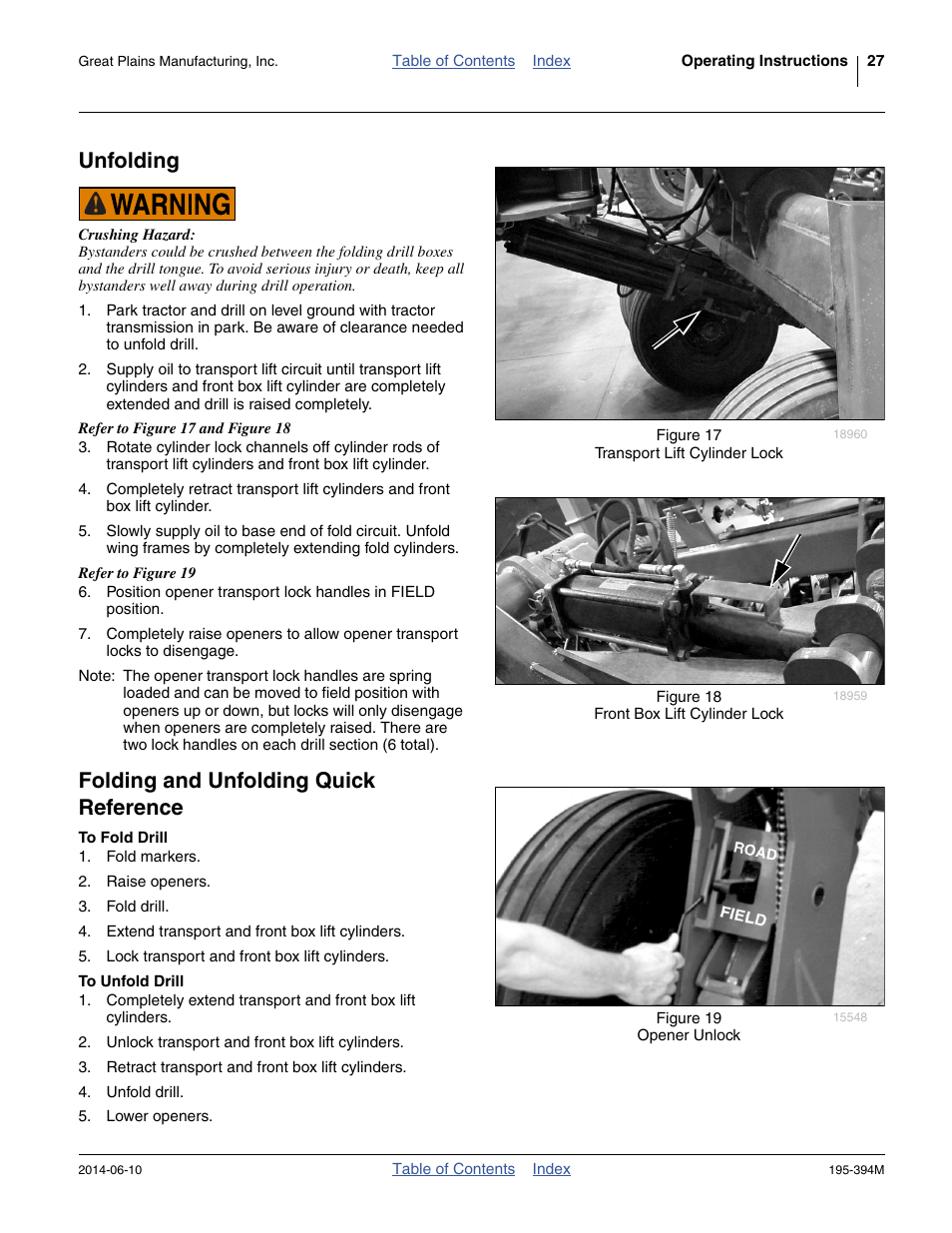 Unfolding, Folding and unfolding quick reference, To fold drill | To unfold drill, Unfolding folding and unfolding quick reference | Great Plains 3S-4000F Operator Manual User Manual | Page 31 / 114