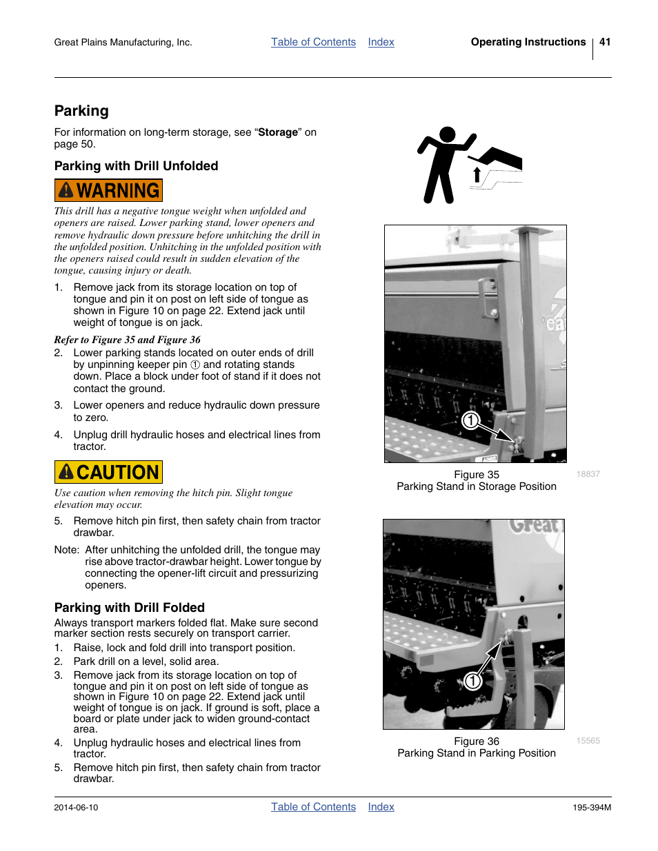 Parking, Parking with drill unfolded, Parking with drill folded | Great Plains 3S-4000F Operator Manual User Manual | Page 45 / 114