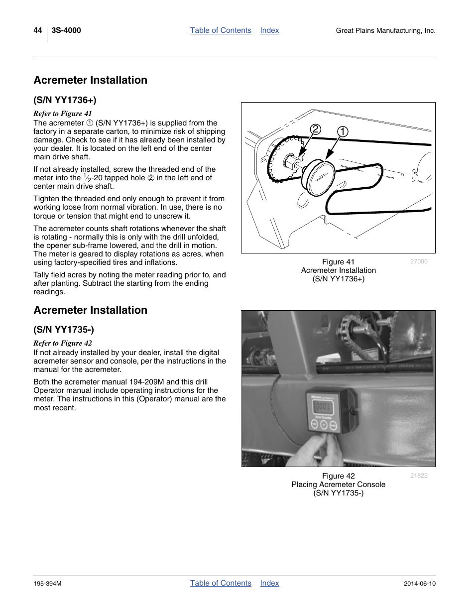 Acremeter installation, S/n yy1736+), S/n yy1735-) | Great Plains 3S-4000F Operator Manual User Manual | Page 48 / 114