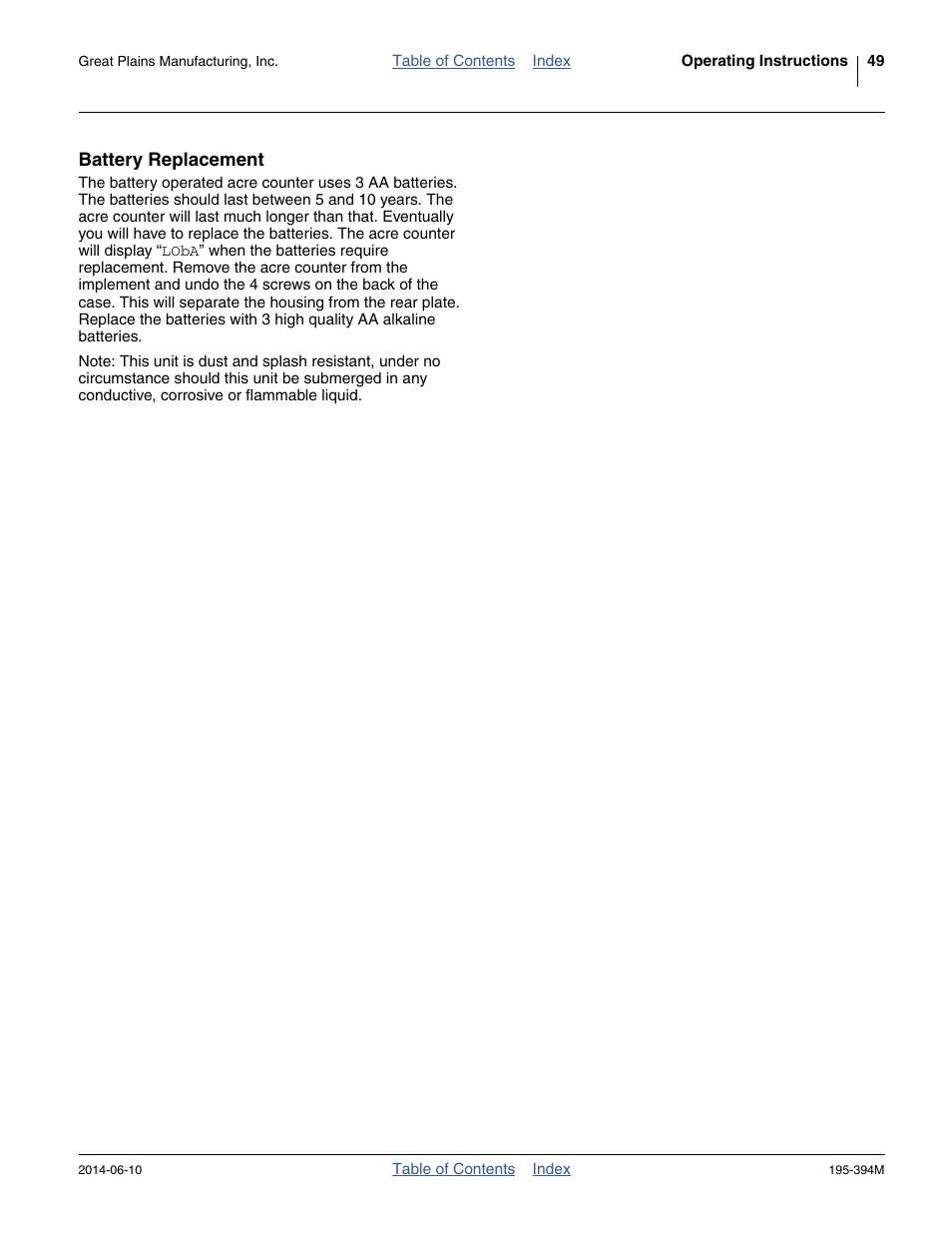 Battery replacement | Great Plains 3S-4000F Operator Manual User Manual | Page 53 / 114