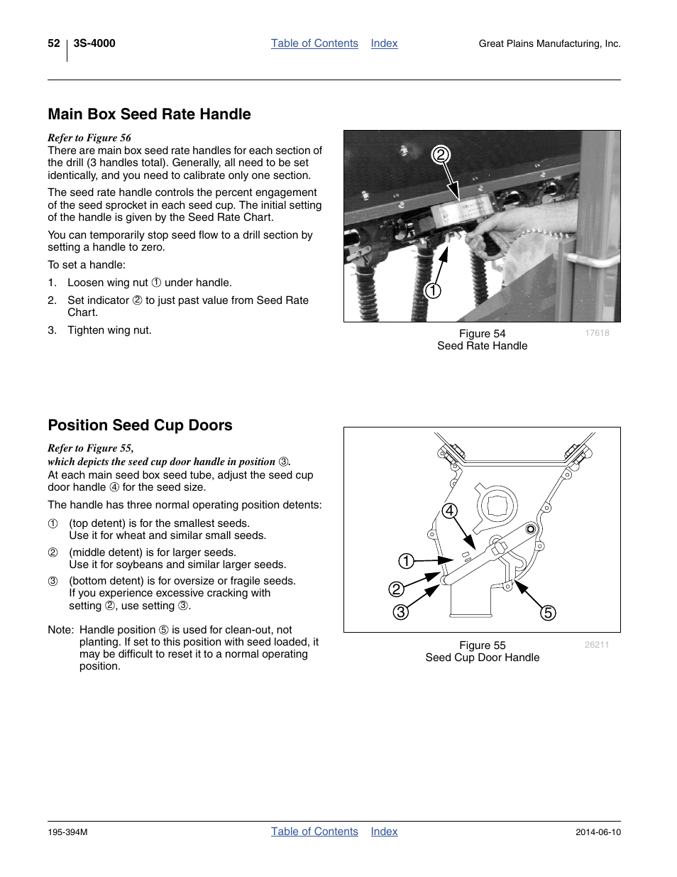 Main box seed rate handle, Position seed cup doors, Main box seed rate handle position seed cup doors | Great Plains 3S-4000F Operator Manual User Manual | Page 56 / 114
