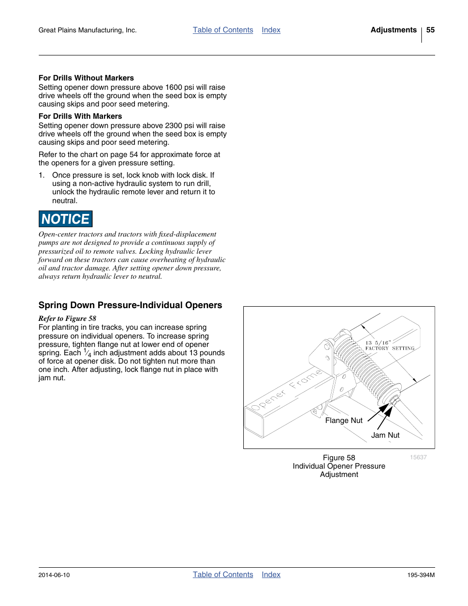 For drills without markers, For drills with markers, Spring down pressure-individual openers | Great Plains 3S-4000F Operator Manual User Manual | Page 59 / 114