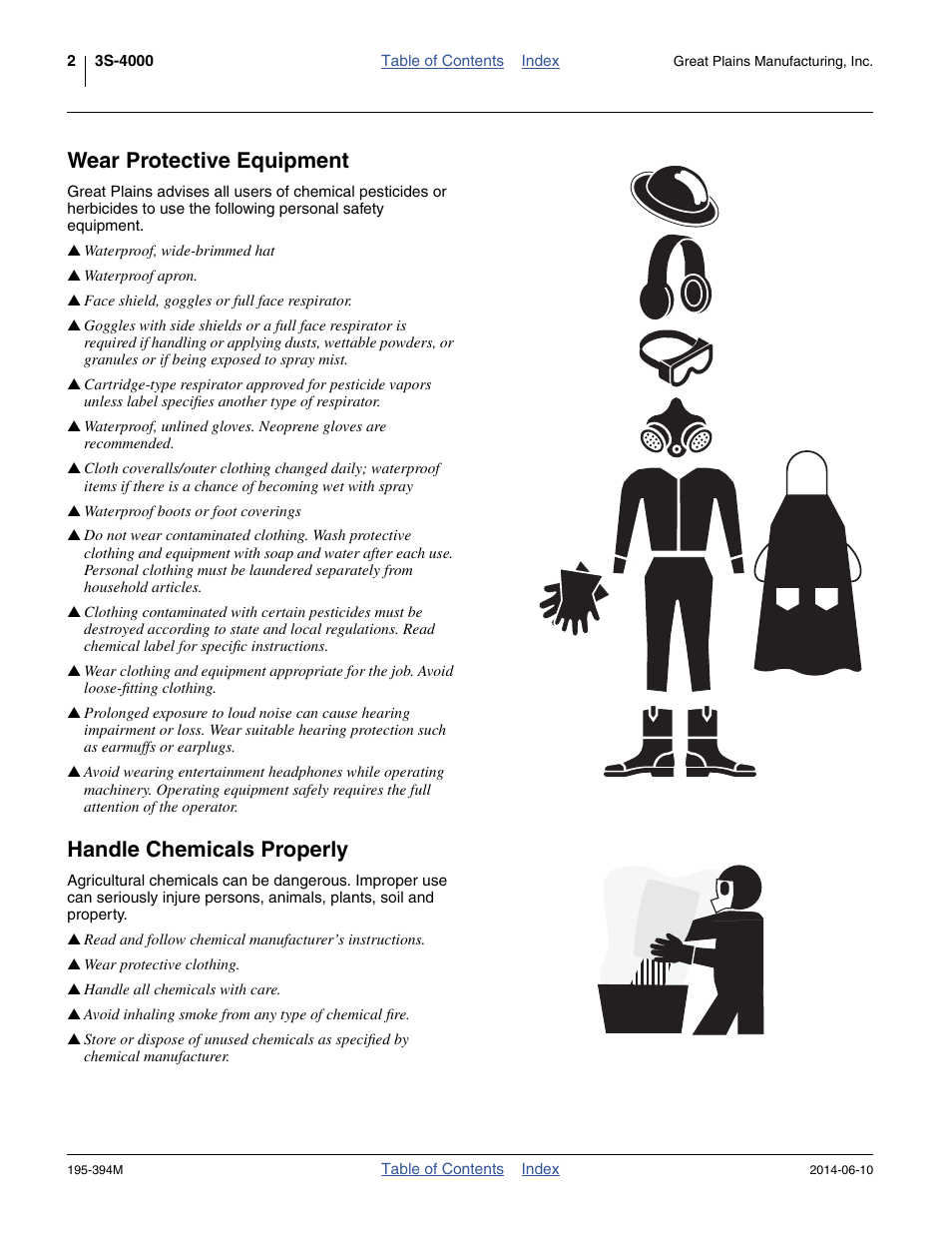 Wear protective equipment, Handle chemicals properly | Great Plains 3S-4000F Operator Manual User Manual | Page 6 / 114
