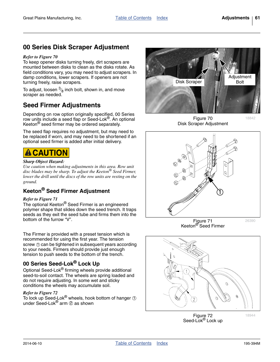 00 series disk scraper adjustment, Seed firmer adjustments, Keeton® seed firmer adjustment | 00 series seed-lok® lock up, Keeton, 00 series seed-lok, Es seed-soil contact. see “ keeton, Seed, See “ keeton | Great Plains 3S-4000F Operator Manual User Manual | Page 65 / 114