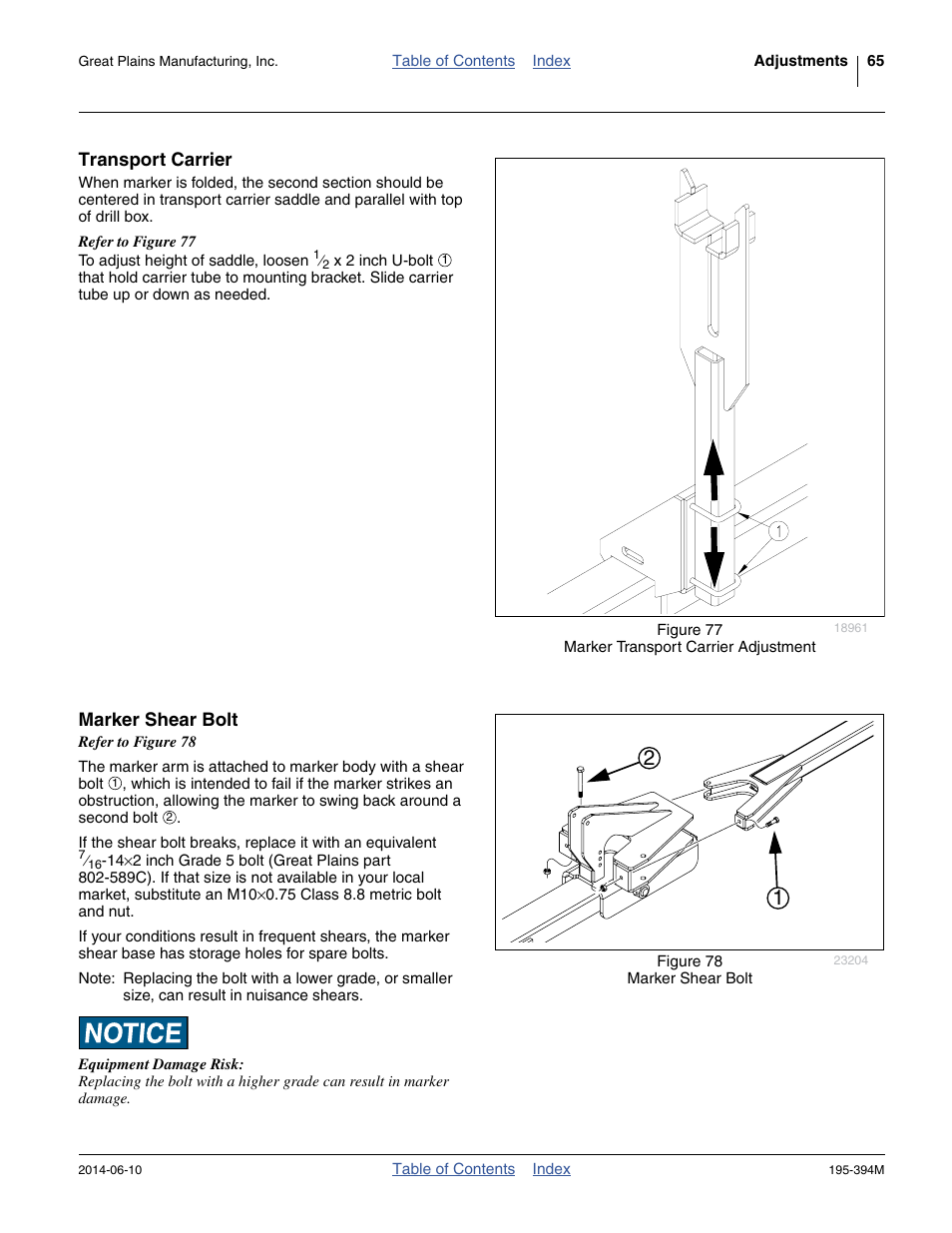Transport carrier, Marker shear bolt, Transport carrier marker shear bolt | Great Plains 3S-4000F Operator Manual User Manual | Page 69 / 114