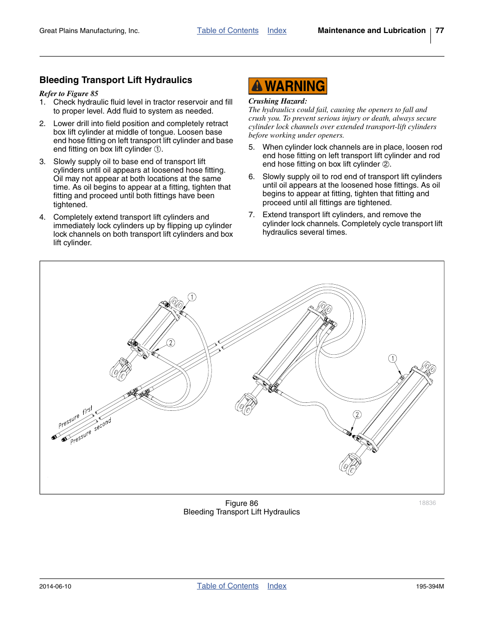 Bleeding transport lift hydraulics | Great Plains 3S-4000F Operator Manual User Manual | Page 81 / 114