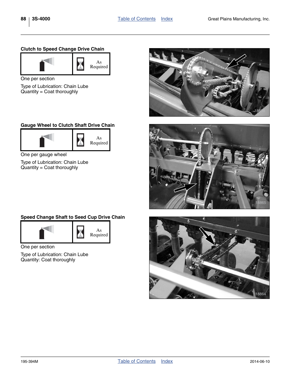 Clutch to speed change drive chain, One per section, Gauge wheel to clutch shaft drive chain | Speed change shaft to seed cup drive chain | Great Plains 3S-4000F Operator Manual User Manual | Page 92 / 114
