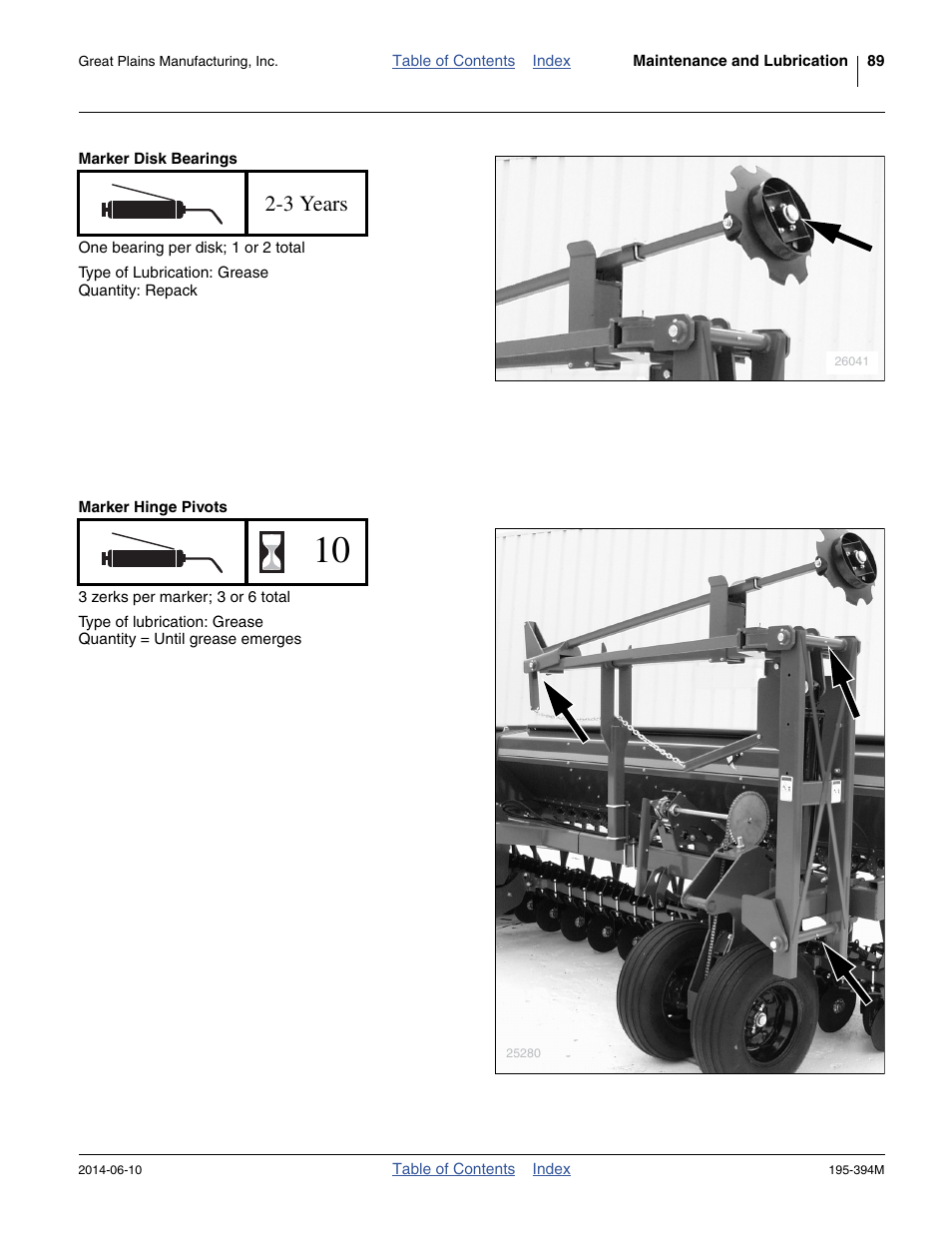 Marker disk bearings, Marker hinge pivots, 3 years | Great Plains 3S-4000F Operator Manual User Manual | Page 93 / 114