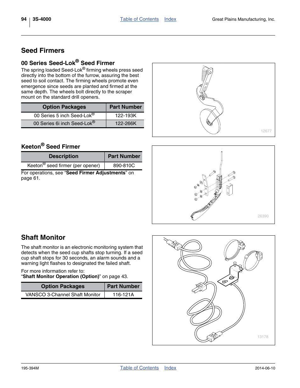 Seed firmers, 00 series seed-lok® seed firmer, Keeton® seed firmer | Shaft monitor | Great Plains 3S-4000F Operator Manual User Manual | Page 98 / 114
