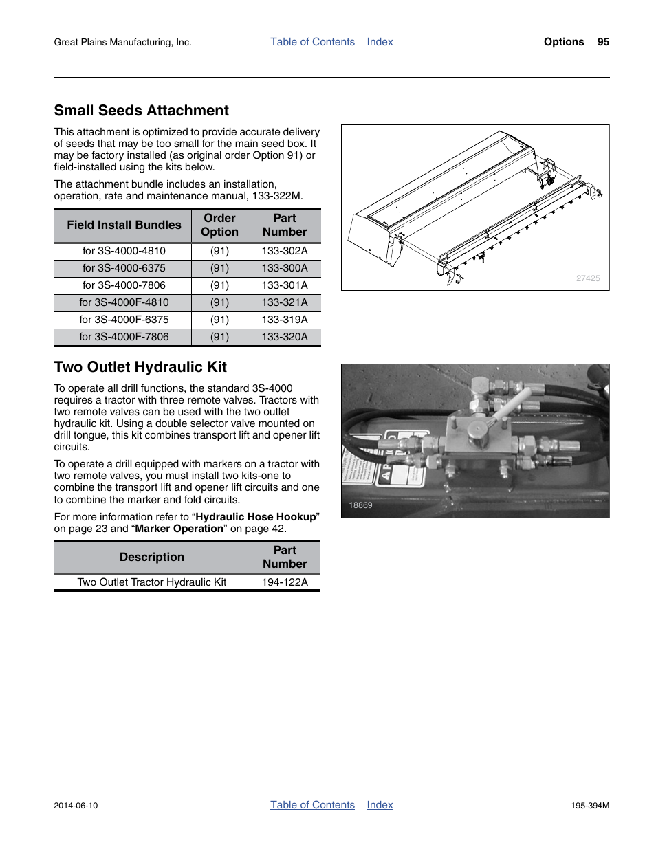 Small seeds attachment, Two outlet hydraulic kit | Great Plains 3S-4000F Operator Manual User Manual | Page 99 / 114