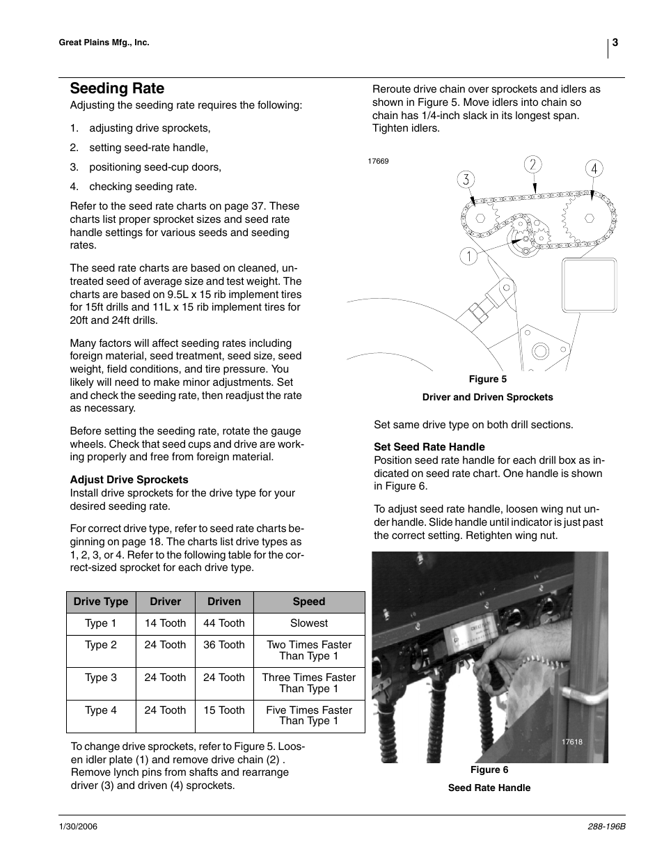 Seeding rate, Adjust drive sprockets, Set seed rate handle | Great Plains 2420F Material Rate User Manual | Page 3 / 11