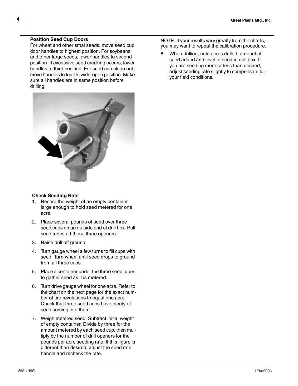 Position seed cup doors, Check seeding rate | Great Plains 2420F Material Rate User Manual | Page 4 / 11