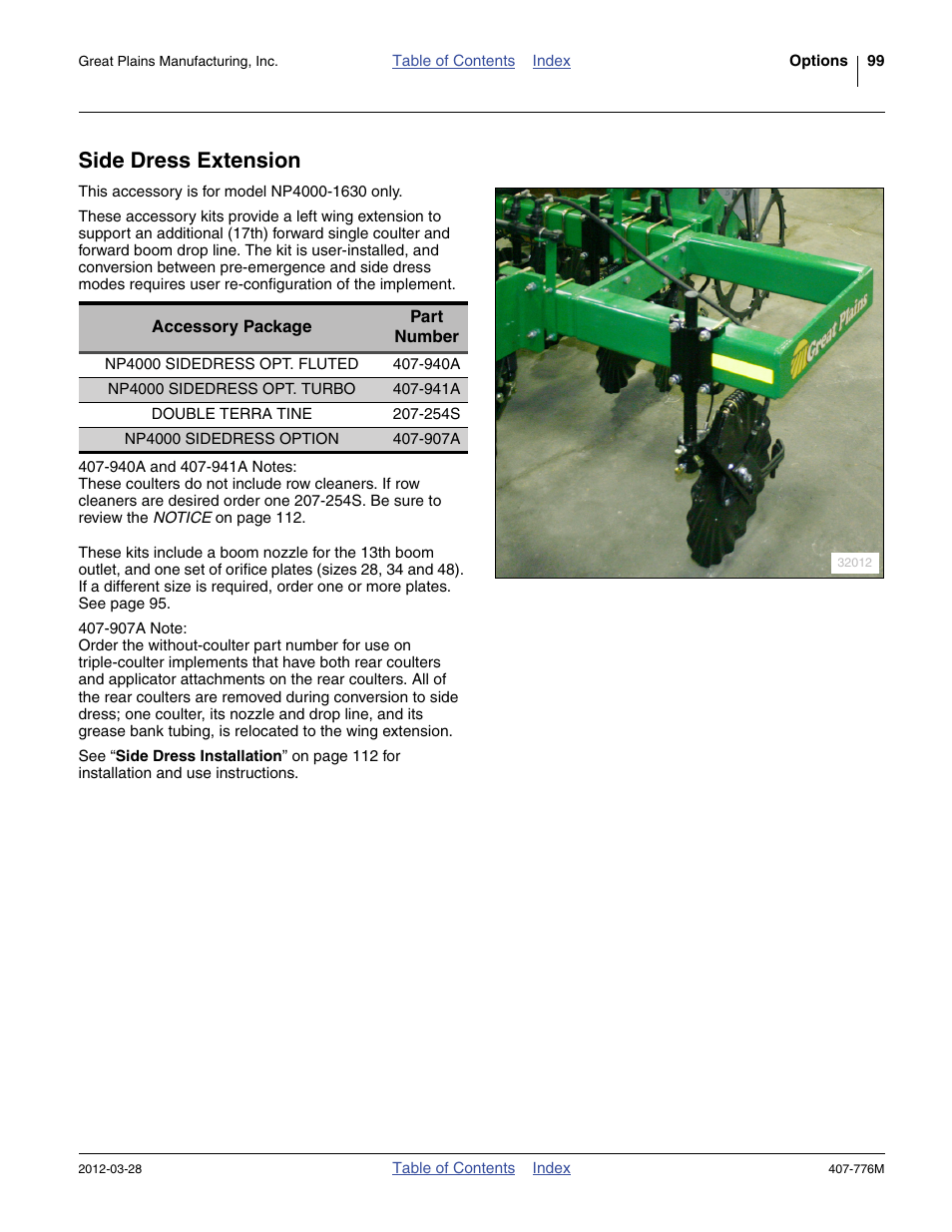 Side dress extension | Great Plains NP4000 40-foot Operator Manual User Manual | Page 103 / 134