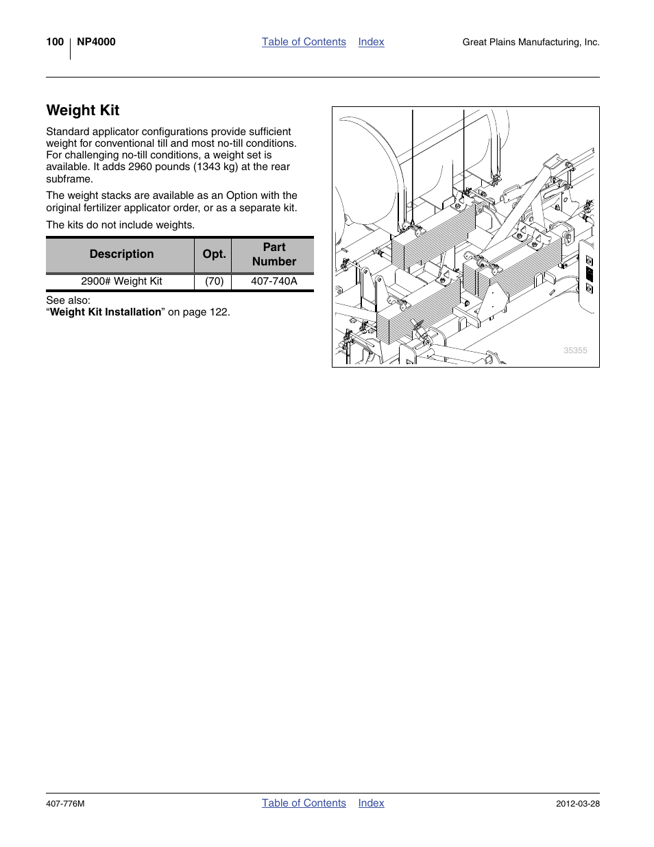Weight kit | Great Plains NP4000 40-foot Operator Manual User Manual | Page 104 / 134