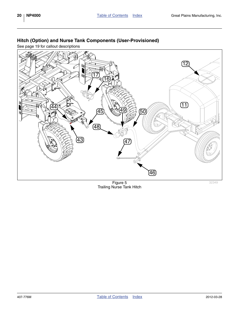 Hitch (option) and nurse tank components (user-pro, Visioned) | Great Plains NP4000 40-foot Operator Manual User Manual | Page 24 / 134