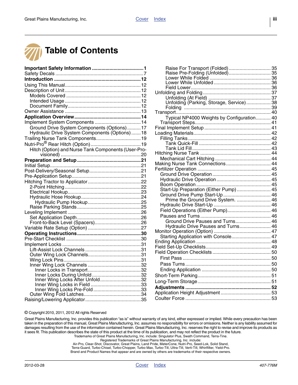 Great Plains NP4000 40-foot Operator Manual User Manual | Page 3 / 134