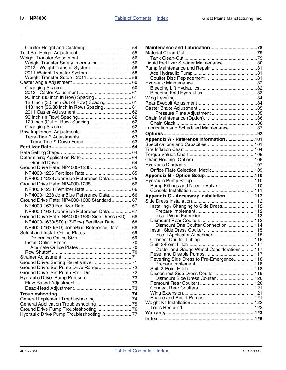 Great Plains NP4000 40-foot Operator Manual User Manual | Page 4 / 134