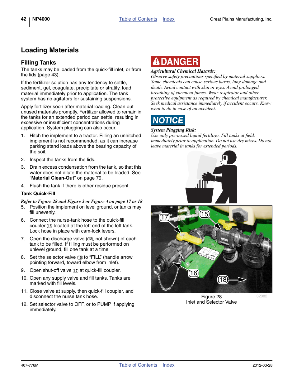 Loading materials, Filling tanks, Tank quick-fill | Great Plains NP4000 40-foot Operator Manual User Manual | Page 46 / 134