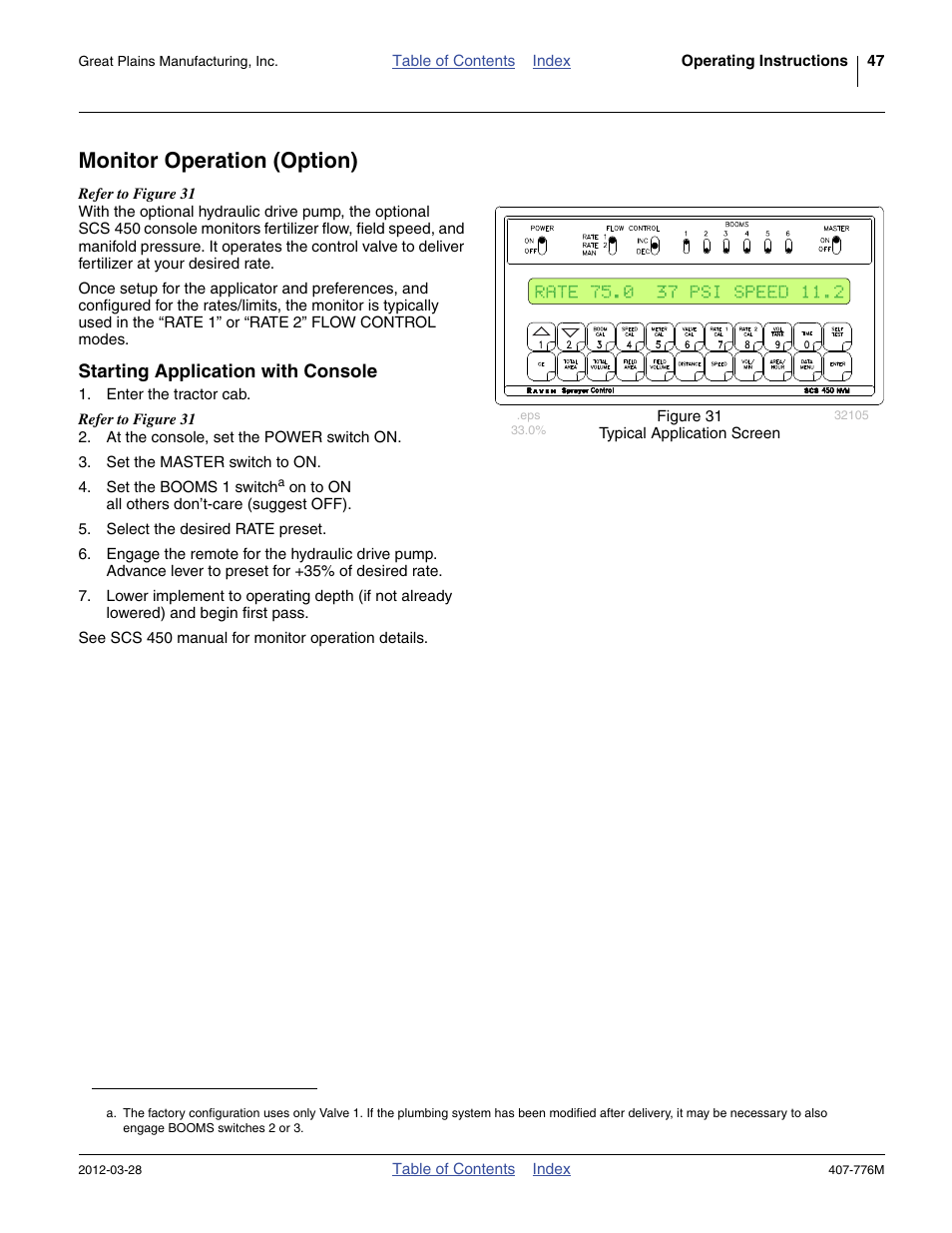 Monitor operation (option), Starting application with console | Great Plains NP4000 40-foot Operator Manual User Manual | Page 51 / 134