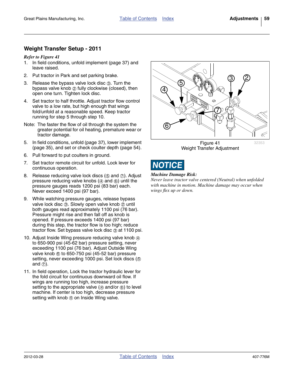 Weight transfer setup - 2011 | Great Plains NP4000 40-foot Operator Manual User Manual | Page 63 / 134