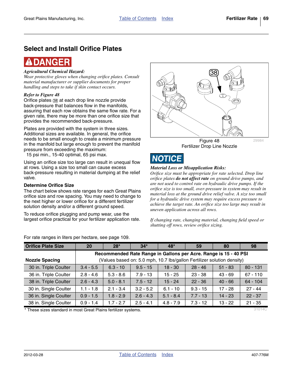 Select and install orifice plates, Determine orifice size | Great Plains NP4000 40-foot Operator Manual User Manual | Page 73 / 134