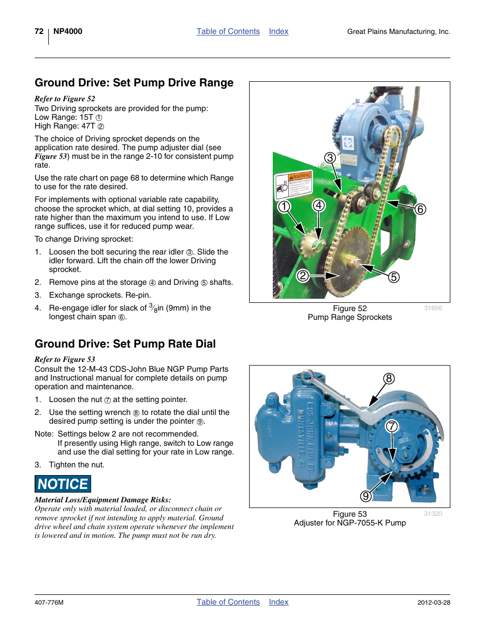 Ground drive: set pump drive range, Ground drive: set pump rate dial | Great Plains NP4000 40-foot Operator Manual User Manual | Page 76 / 134