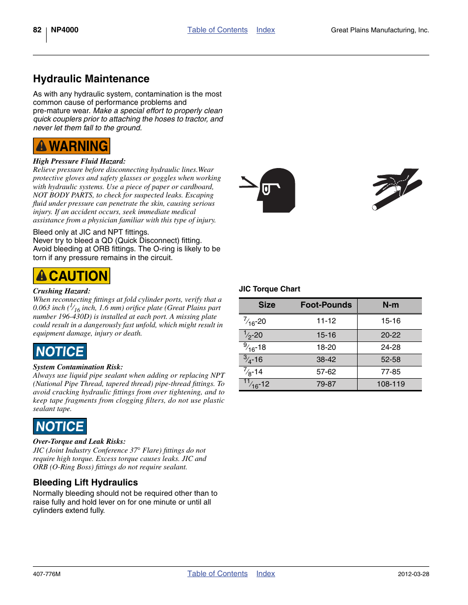 Hydraulic maintenance, Bleeding lift hydraulics | Great Plains NP4000 40-foot Operator Manual User Manual | Page 86 / 134