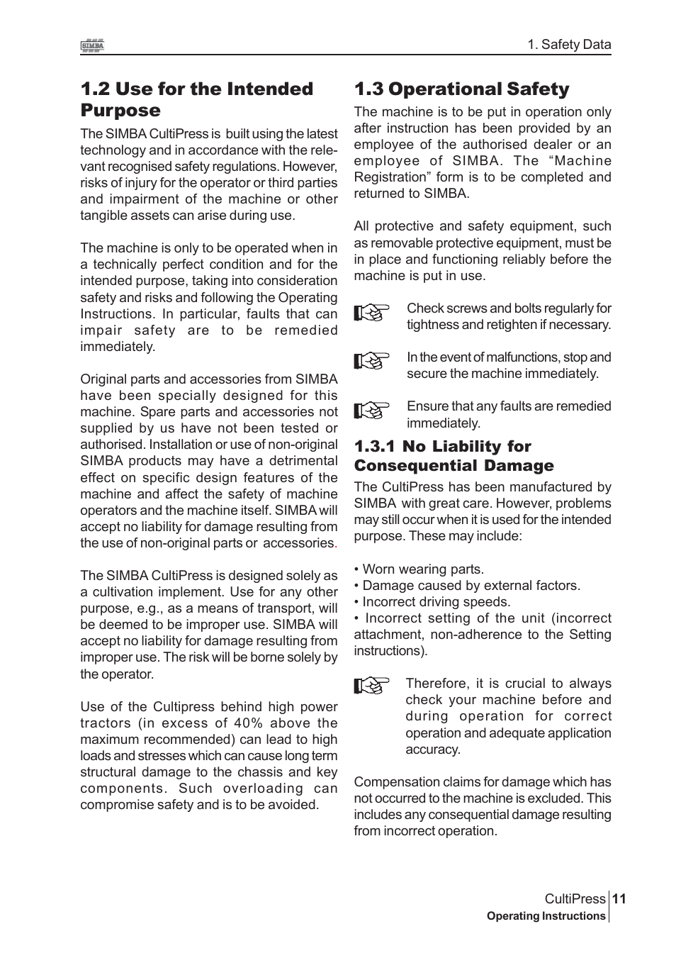 3 operational safety, 2 use for the intended purpose | Great Plains P13114 2009 Operator Manual User Manual | Page 11 / 36