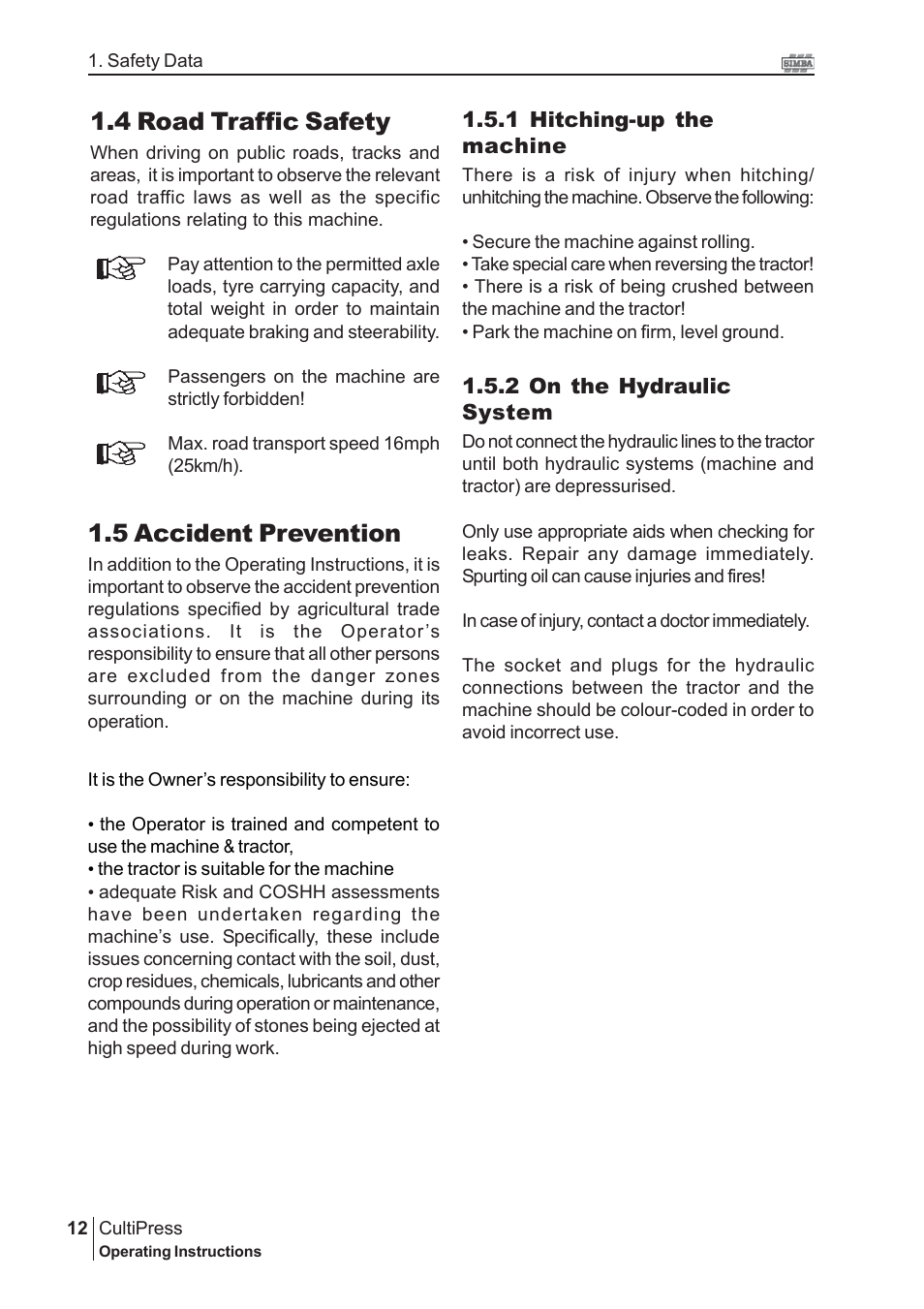 5 accident prevention, 4 road traffic safety | Great Plains P13114 2009 Operator Manual User Manual | Page 12 / 36