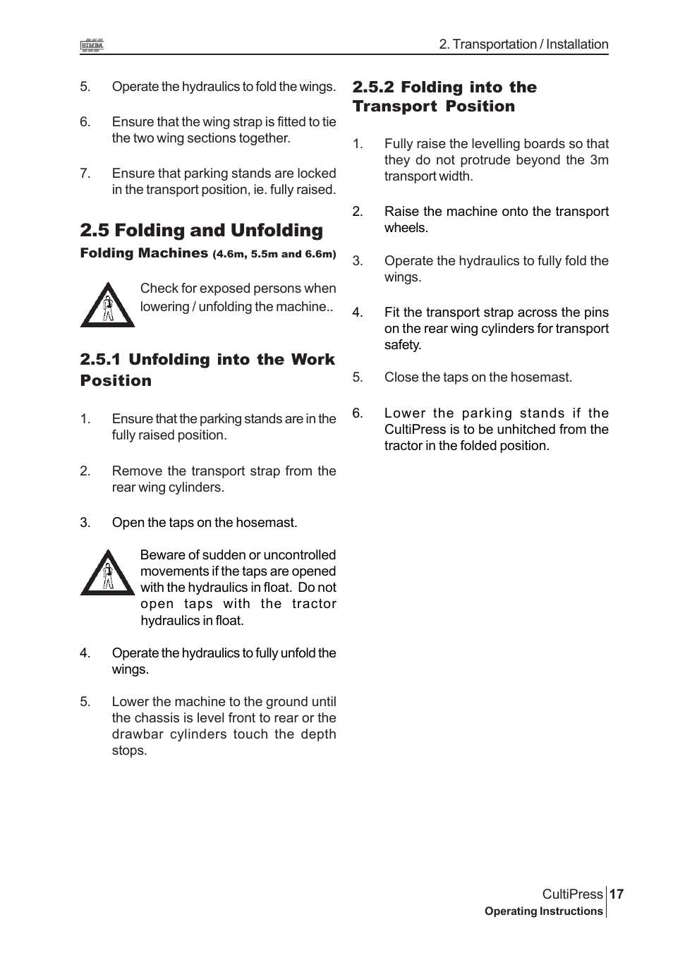 5 folding and unfolding | Great Plains P13114 2009 Operator Manual User Manual | Page 17 / 36