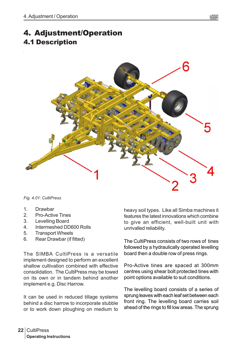 Adjustment/operation, 1 description | Great Plains P13114 2009 Operator Manual User Manual | Page 22 / 36