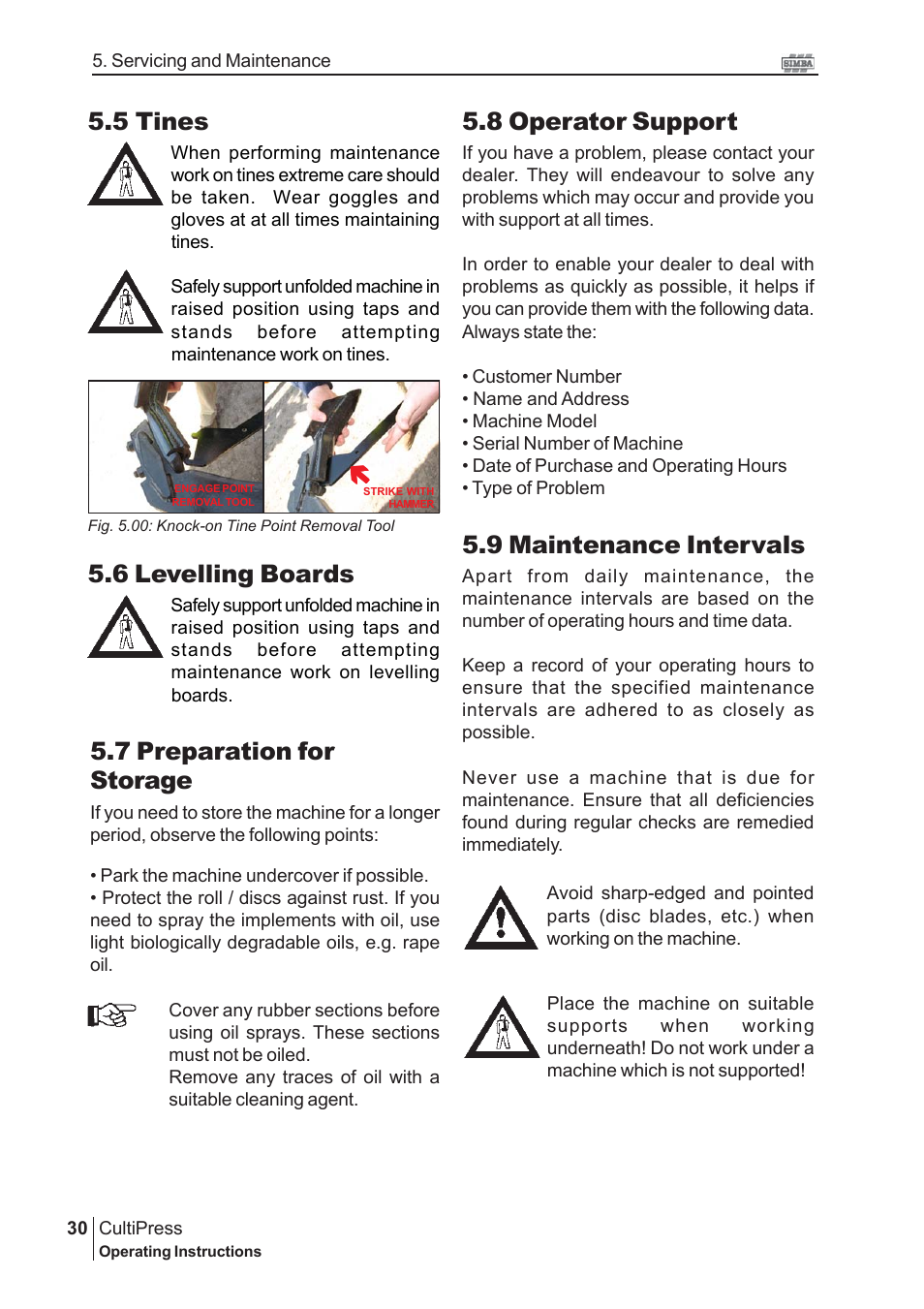 8 operator support, 9 maintenance intervals, 7 preparation for storage | 5 tines, 6 levelling boards | Great Plains P13114 2009 Operator Manual User Manual | Page 30 / 36