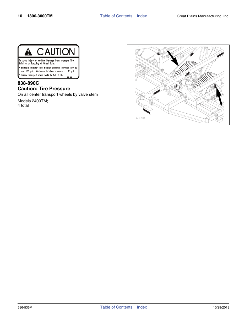 890c caution: tire pressure | Great Plains 3000TM Operator Manual User Manual | Page 14 / 44