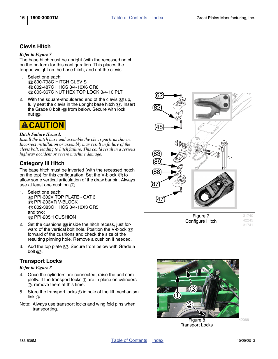 Clevis hitch, Category iii hitch, Transport locks | Clevis hitch category iii hitch transport locks | Great Plains 3000TM Operator Manual User Manual | Page 20 / 44