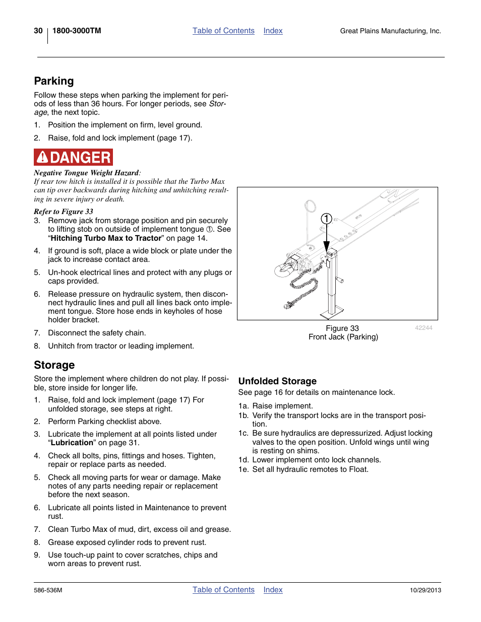 Parking, Storage, Unfolded storage | Great Plains 3000TM Operator Manual User Manual | Page 34 / 44