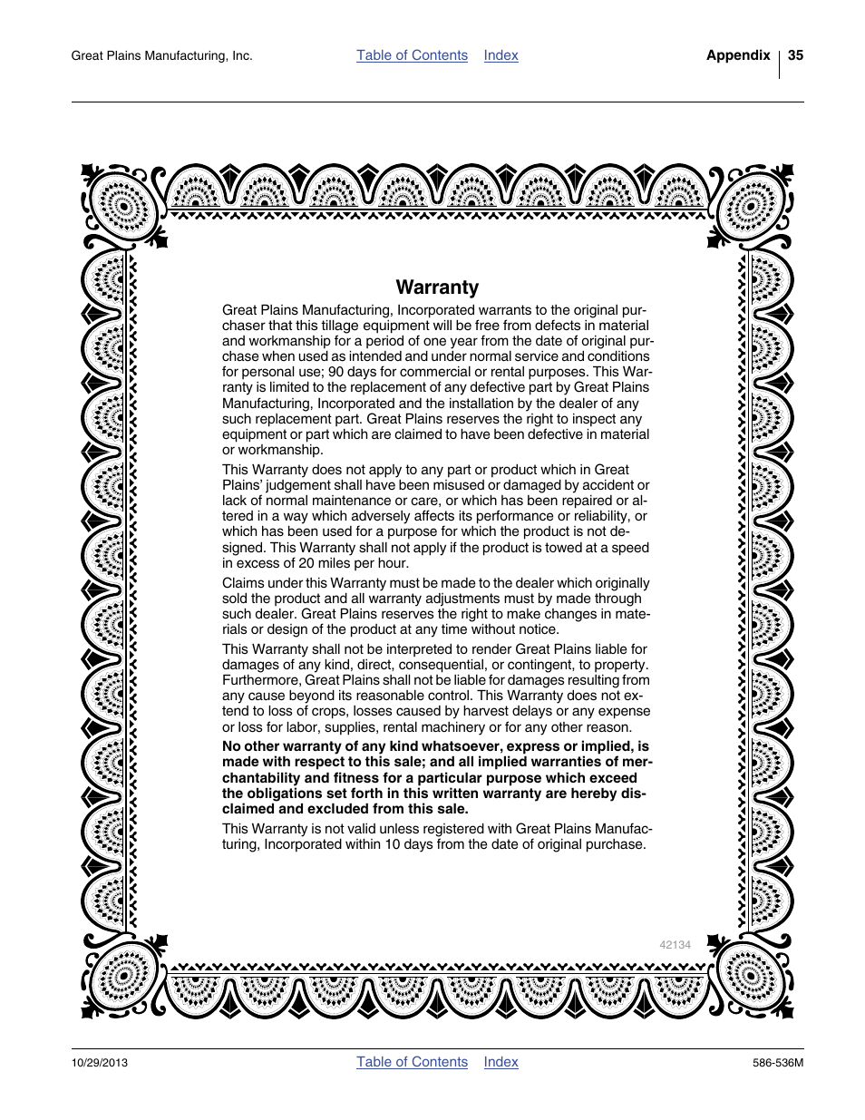 Warranty | Great Plains 3000TM Operator Manual User Manual | Page 39 / 44