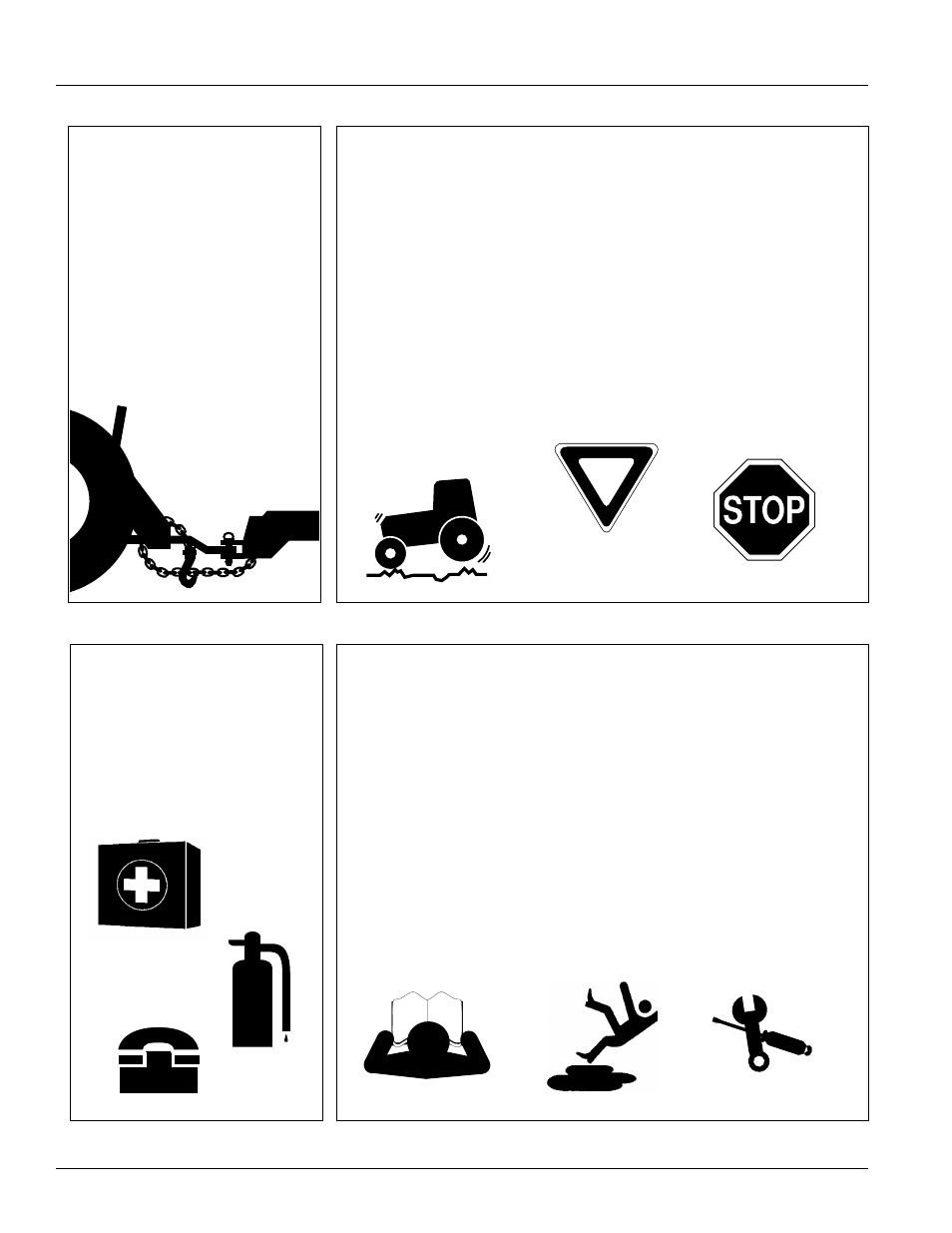 Transport machinery safely, Use a safety chain, Practice safe maintenance | Prepare for emergencies | Great Plains TS1000 Operator Manual User Manual | Page 4 / 37