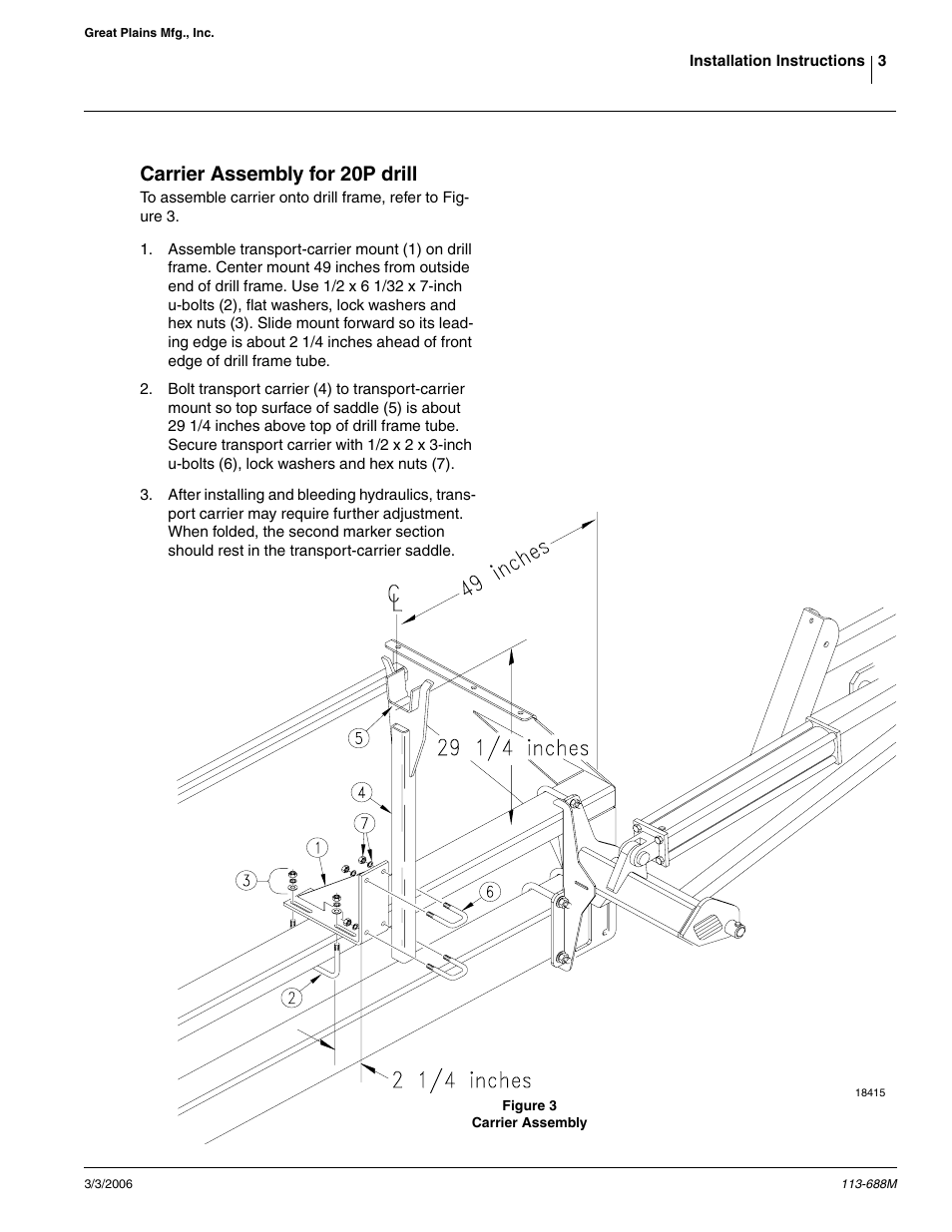 Carrier assembly for 20p drill | Great Plains 2020P Assembly Instructions User Manual | Page 3 / 11