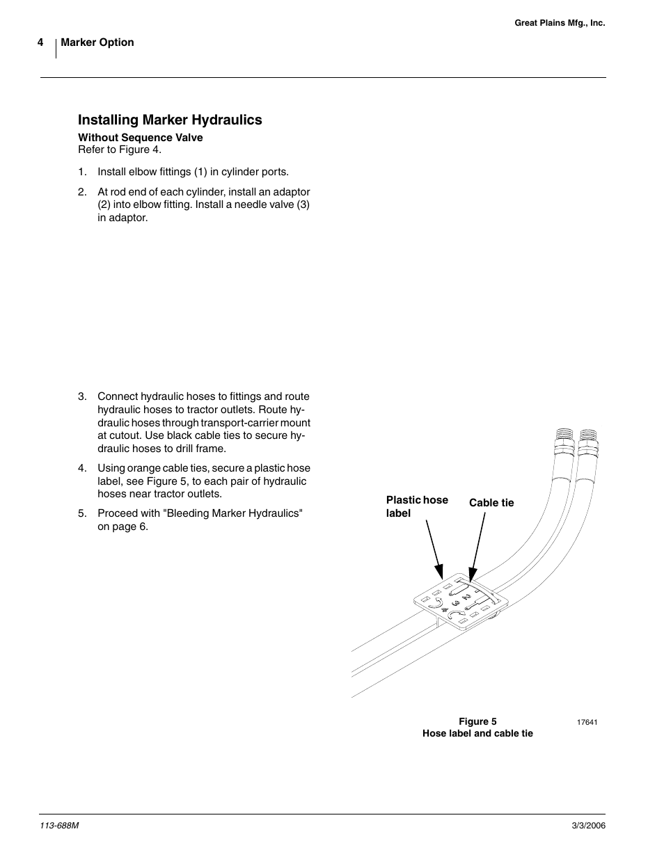 Installing marker hydraulics | Great Plains 2020P Assembly Instructions User Manual | Page 4 / 11