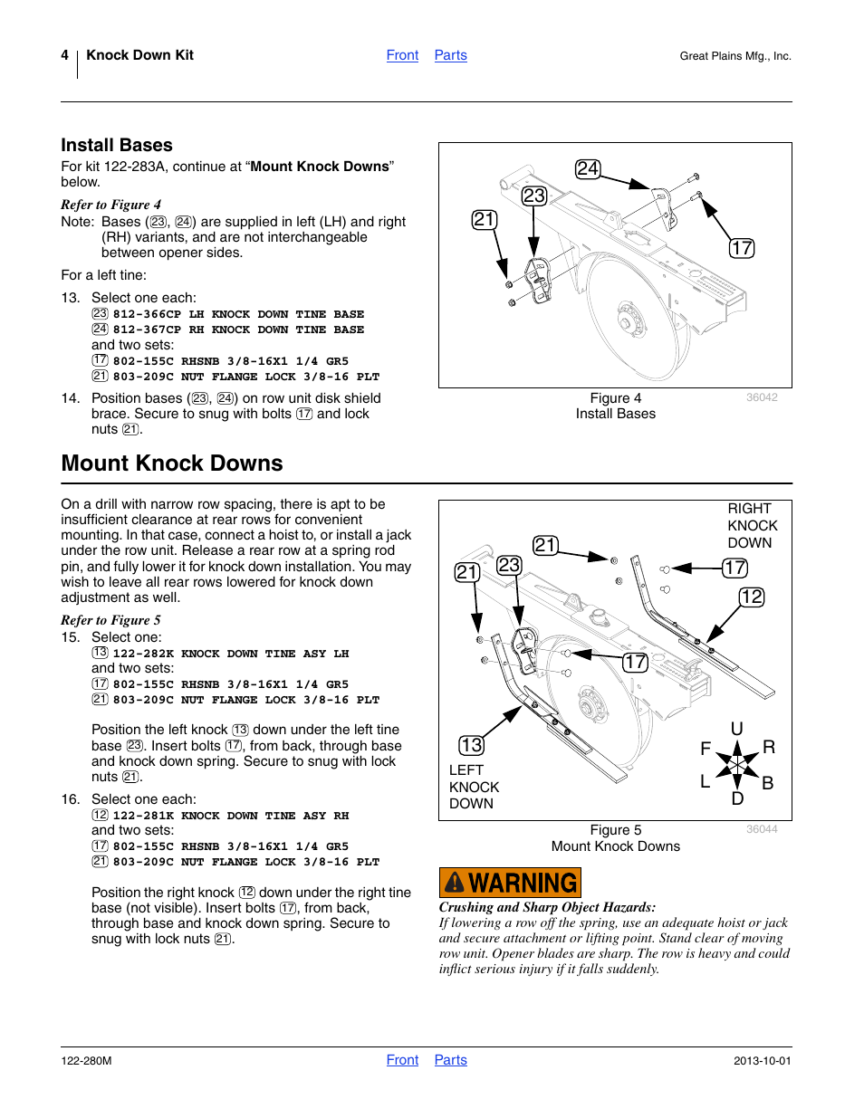 Install bases, Mount knock downs | Great Plains CTA4000HD Assembly Instructions User Manual | Page 4 / 10