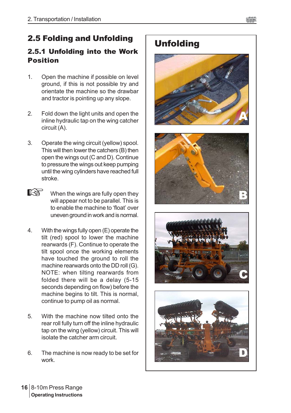 Ab c d, Unfolding | Great Plains 8-10m Press Range SN 12653-12671 Operator Manual User Manual | Page 16 / 44