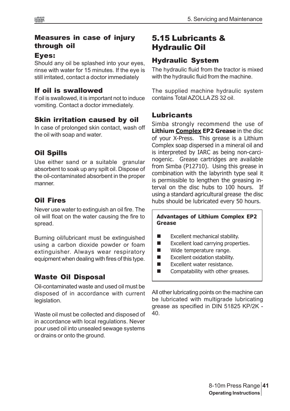 15 lubricants & hydraulic oil | Great Plains 8-10m Press Range SN 12653-12671 Operator Manual User Manual | Page 41 / 44