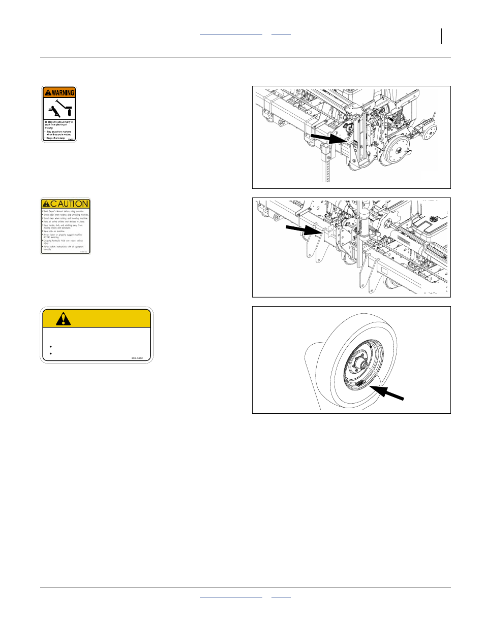 682c warning: markers (option), 587c caution: read operator’s manual, 595c caution: tire pressure and bolt torque | Caution | Great Plains YP825A3P Operator Manual User Manual | Page 13 / 128