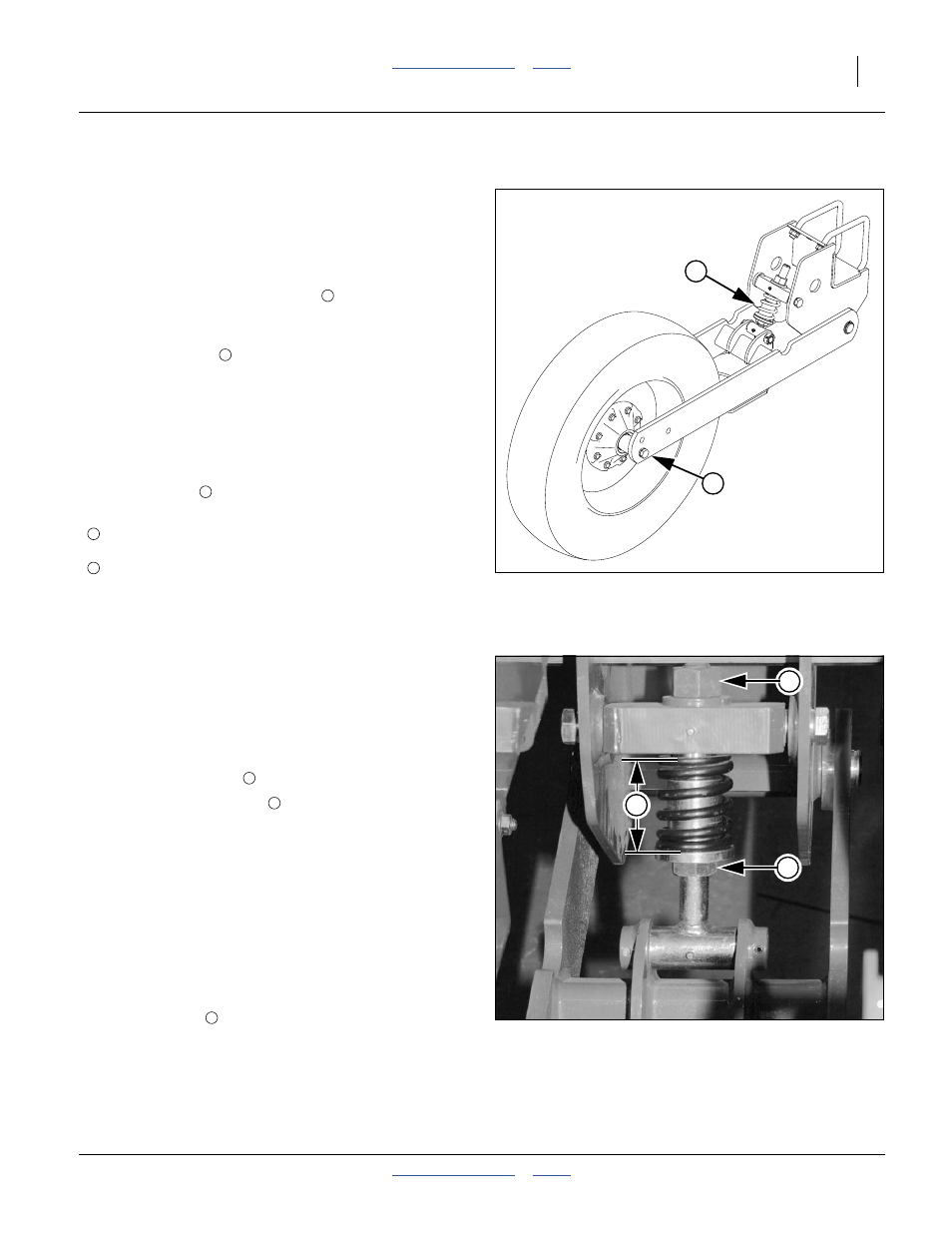 Gauge wheel adjustments, Yoke spring adjustment, Wheel axle adjustment | Yoke spring adjustment wheel axle adjustment | Great Plains YP825A3P Operator Manual User Manual | Page 49 / 128