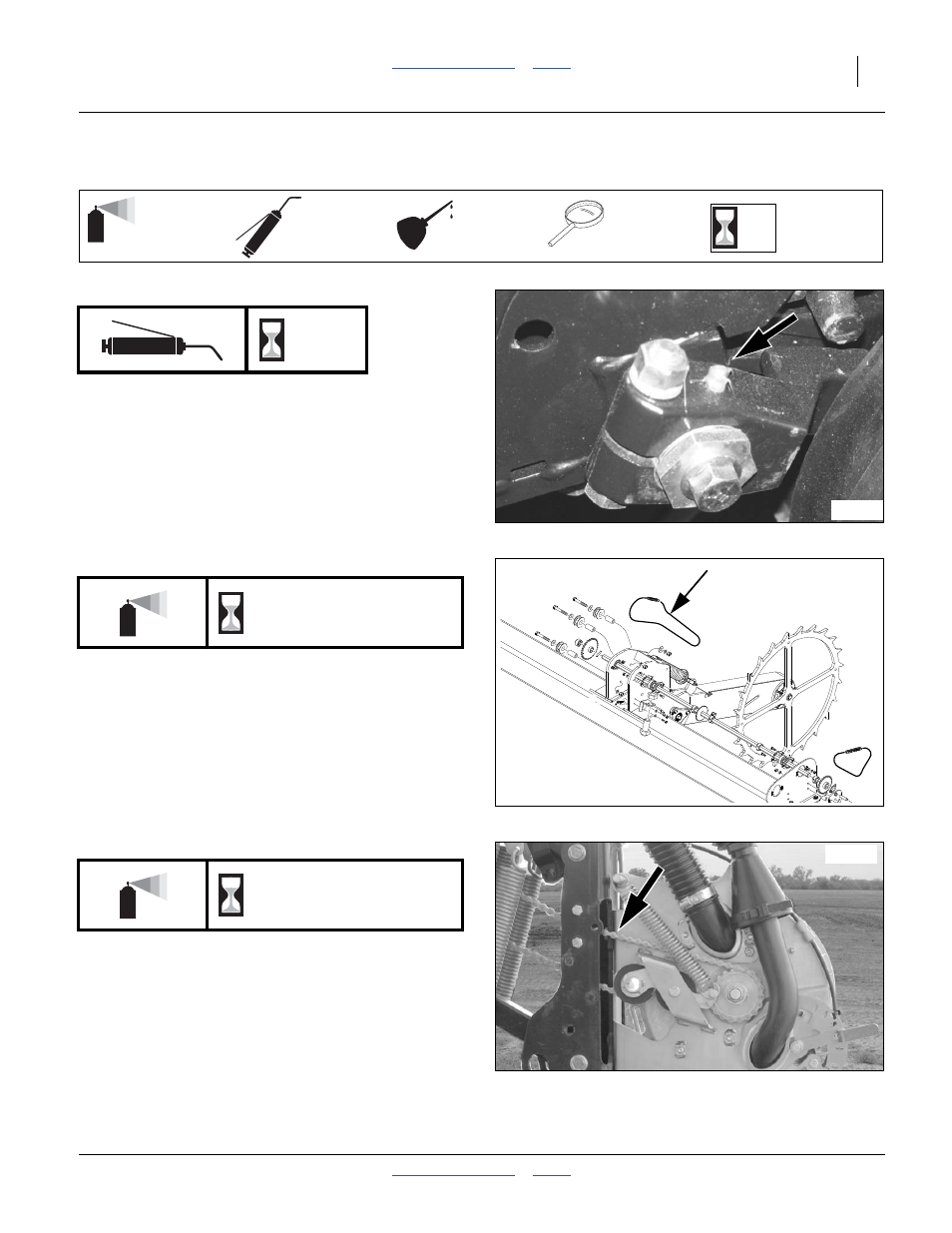 Lubrication, Opener side wheel bushing, Chain: contact drive | Chains: meter drive, As required | Great Plains YP825A3P Operator Manual User Manual | Page 89 / 128
