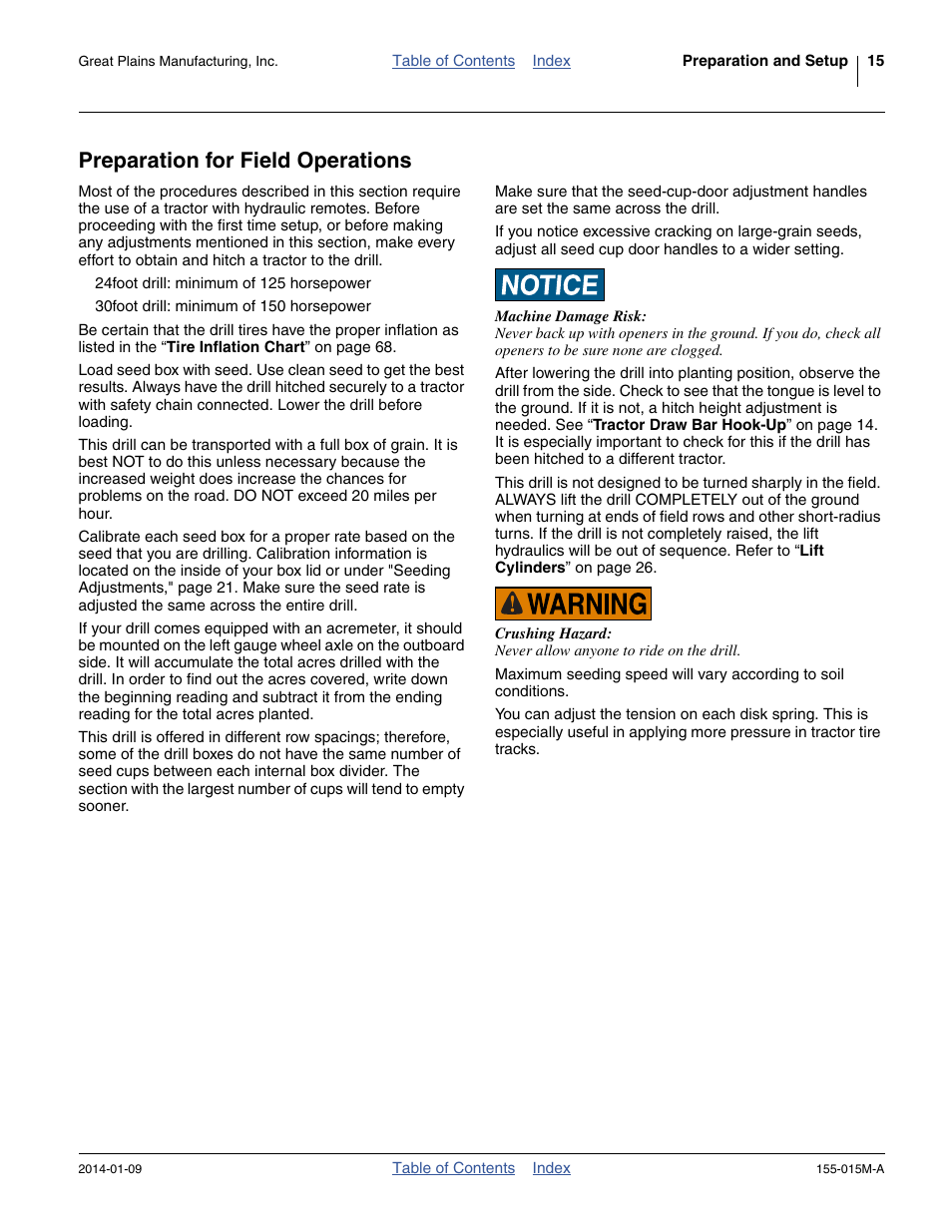 Preparation for field operations | Great Plains 2SF30 Operator Manual User Manual | Page 19 / 90
