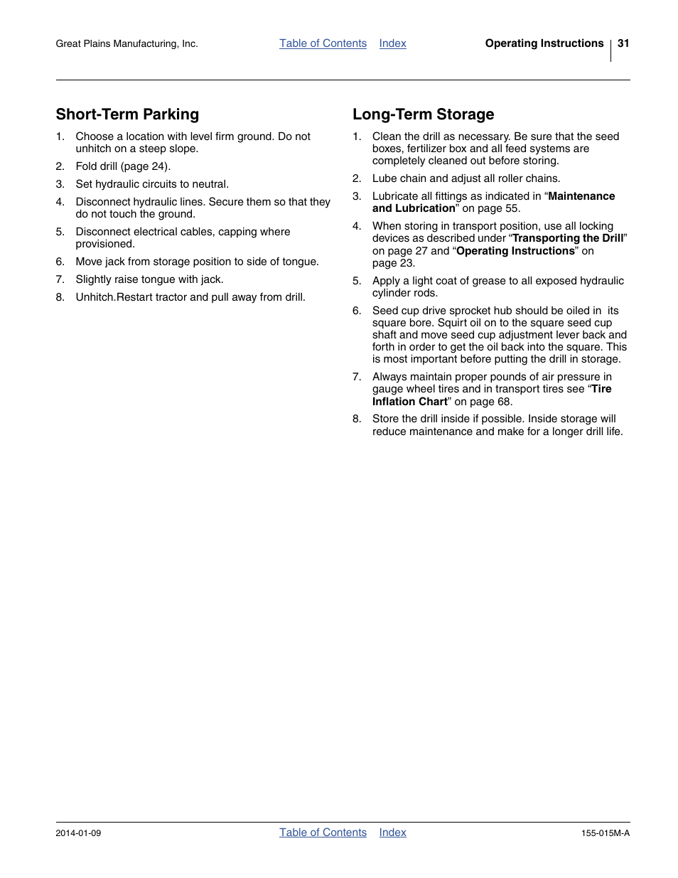 Short-term parking, Long-term storage | Great Plains 2SF30 Operator Manual User Manual | Page 35 / 90